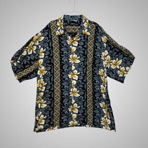 Pineapple Lava Mens 3XL Hawaiian Shirt Floral Rayon Button Down Grey Yellow 2454